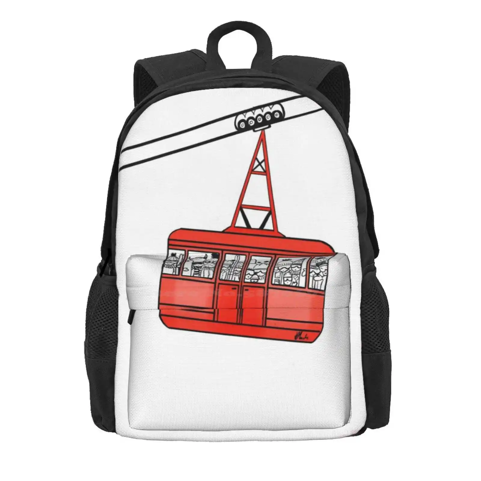 Cartoon Ski Gondola Hot Sale Schoolbag Backpack Fashion Bags Skiing Gondola Lift Mountains Skiers Red