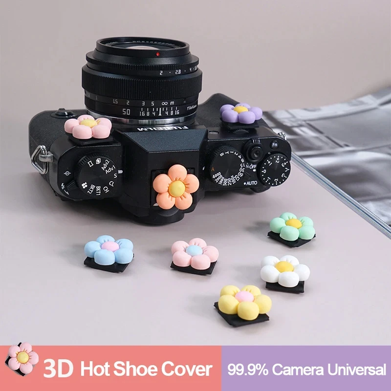 Cubierta de Zapata para Cámara con Diseño de Flor 3D, Bonita Tapa de Zapata Color Macaron Kawaii, Protector Universal Antipolvo para Canon Nikon Sony