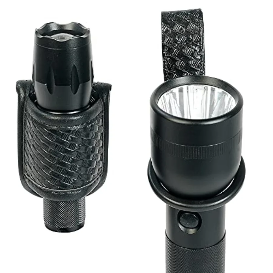 Compact Flashlight Holder Open Top + Flashlight Ring Strap Holder Hold Mag Lite and Other D/C Cell Flashlights