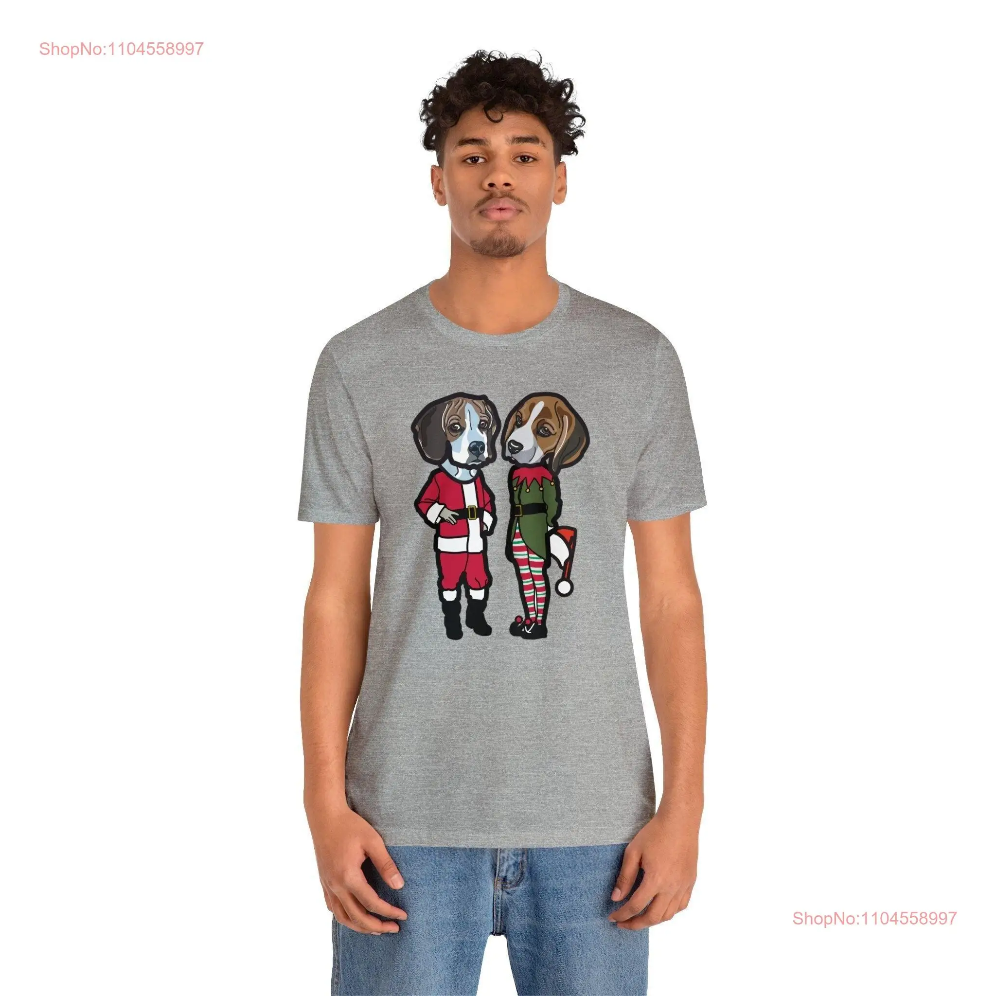 Beagle papai noel e elfo t camisa amante de natal engraçado animal legal topo bonito cão camiseta mangas compridas ou curtas