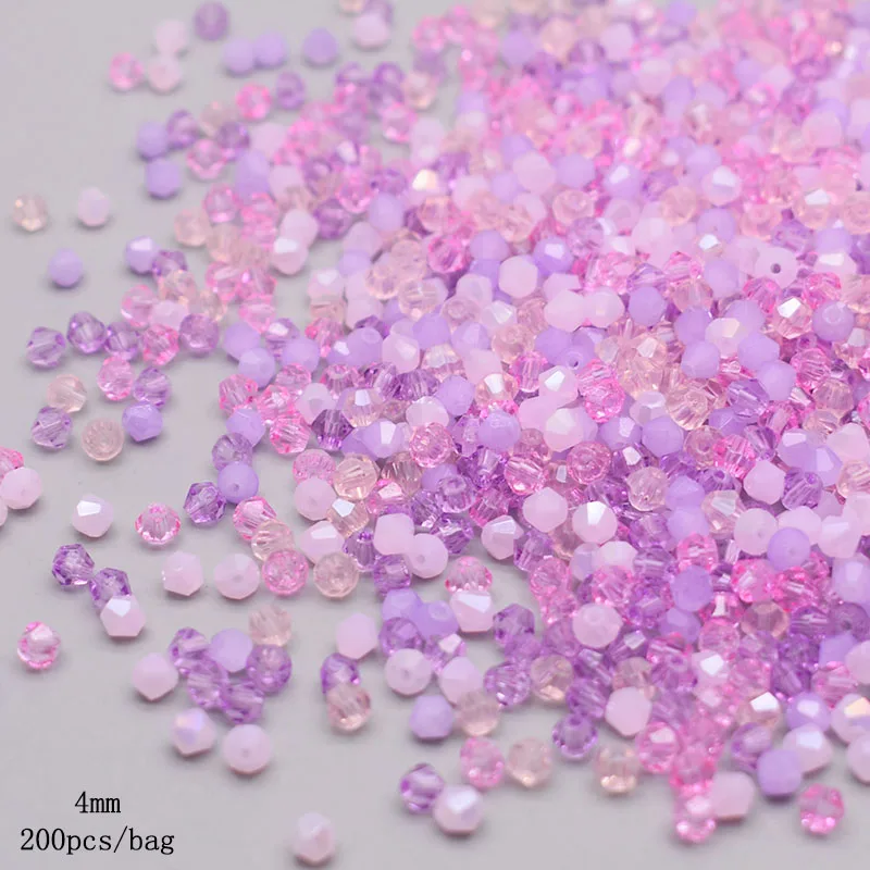 4mm 200pcs/bag Mixed-color Bicone Crystal Glass Beads Loose Spacer Beads Austria Faceted Crystal Beads For Jewelry Making DIY