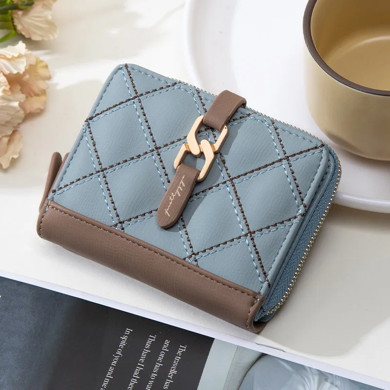 

Fashion Women Card Holder Wallets for Woman Lingge Short Purse Simple Fashion Ladies Zipper Wallet Credit Holder