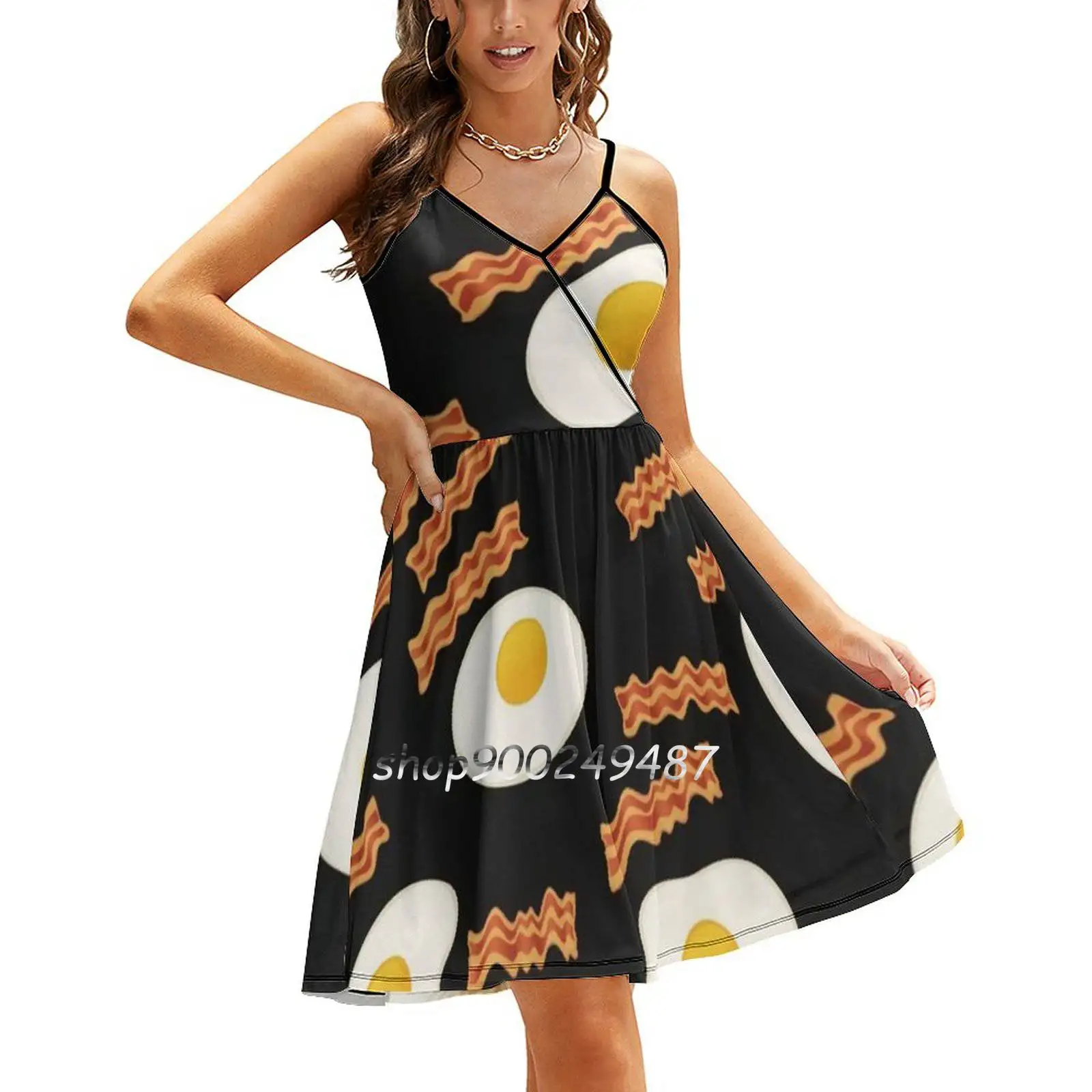 Bacon And Eggs For Breakfast New Summer Cut Sexy Dresses Ladies Club Wear Party Sundresses Bacon Eggs Fried Eggs Breakfast Food