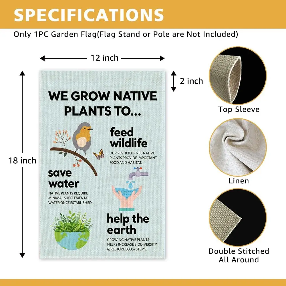 We Grow Native Plants To Feed Wildlife Garden Flag, Funny Native Plant Pollinator Yard Sign for Garden, Nature Lovers Outdoo PPM