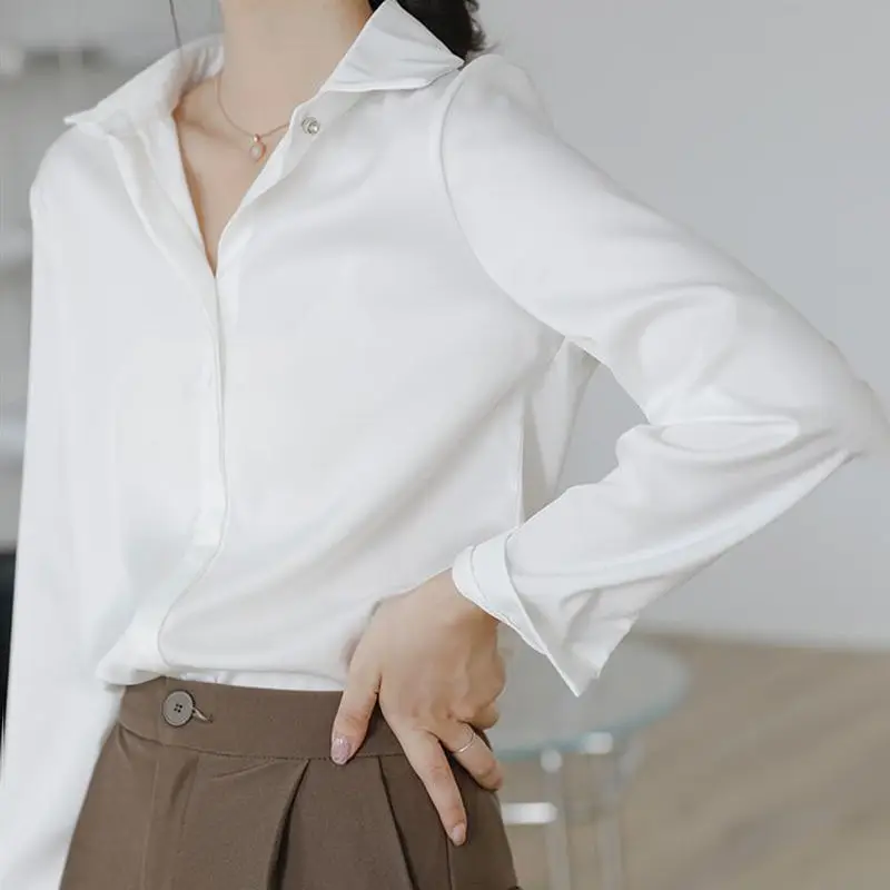 Fashion Lapel Button Solid Color All-match Shirt Women Clothing 2022 Autumn New Oversized Loose Casual Tops Office Lady Blouse