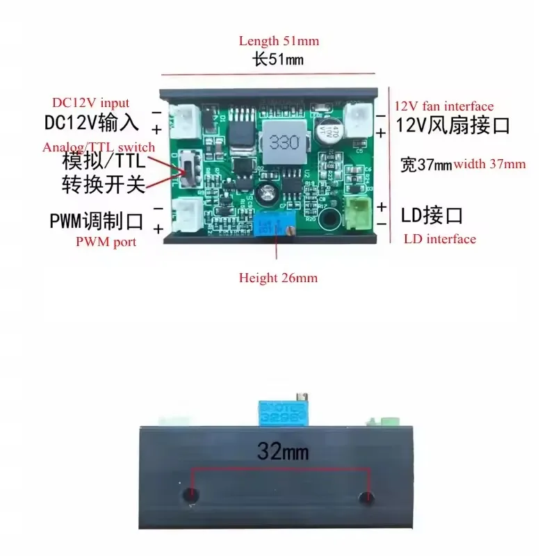 Powerful 1W 520nm Focus Dot Green Laser Module 1000mW for Bird Repelling Highway Warning Lights Indication