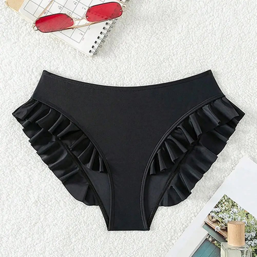Women Swimming Trunks High-Waisted Ruffle Trim Bikini Bottoms With Tummy Control Quick-Drying Swimwear Beachwear 여자 수영 트랑크