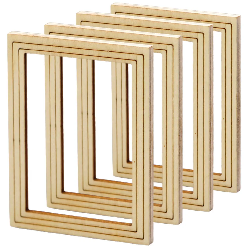

4Pcs Miniature Wooden Photo Frames Unfinished Painting Small Picture Frame for Mini House Layout Decoration Accessories