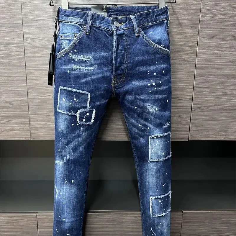 ICON BRAND D2 Men Jeans Denim Pants Hole Slim Pencil Trousers Metal Buttons Party Classics Fashionable Black Dsq2 JENAS