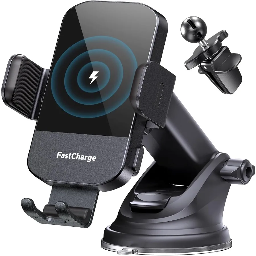 

Wireless Car Charger 15W Fast Charging Auto Clamping Phone Mount with Adjustable Holder for iPhone 16 15 14 13 12 Pro Max 11 XR