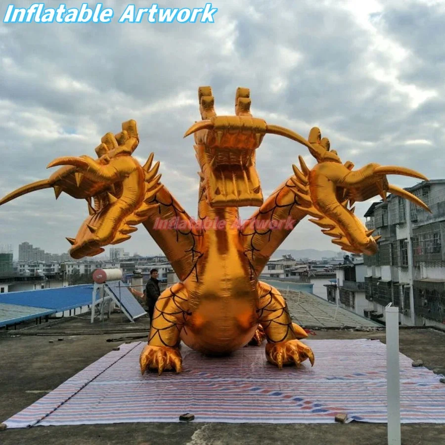 Customized Three Heads Air Blown Gold Dragon for Event Party Decoration Toys