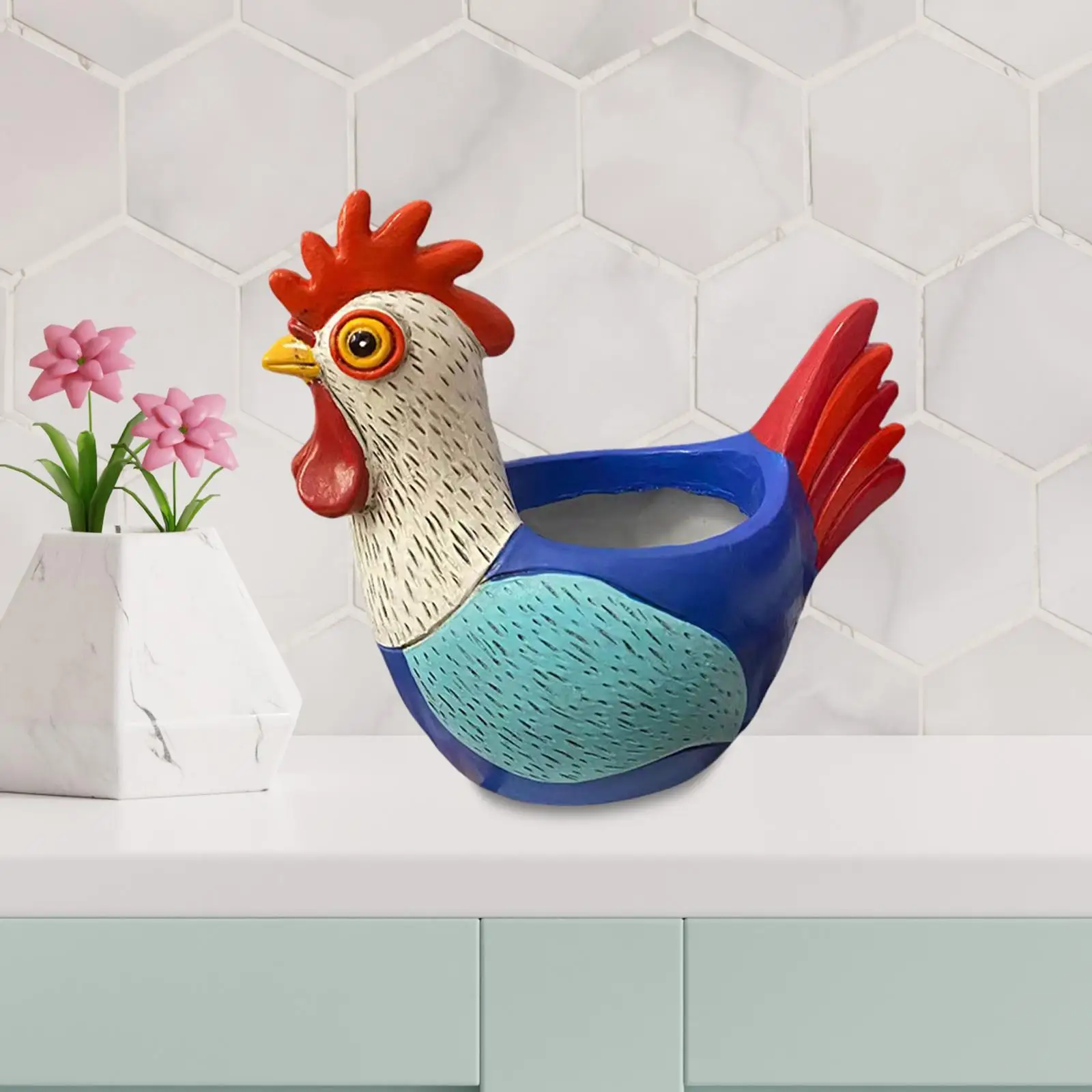 Rooster Flower Pot Rooster Figurine Decors Plant Pot Makeup Brush Container for Outdoor Table Centerpiece Office Desk Garden