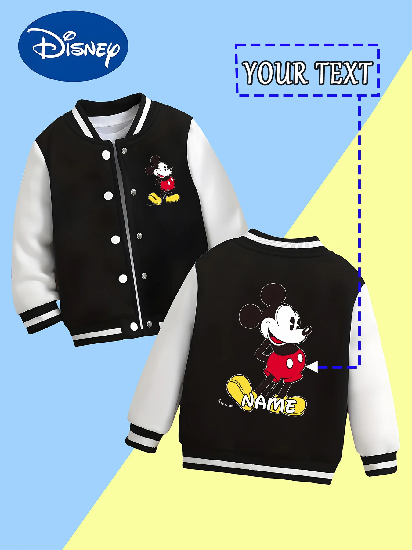 

MINISO Disney Boys Baseball Jacket - Classic Mickey Mouse print, timeless cuteness, perfect for everyday wear and family outings