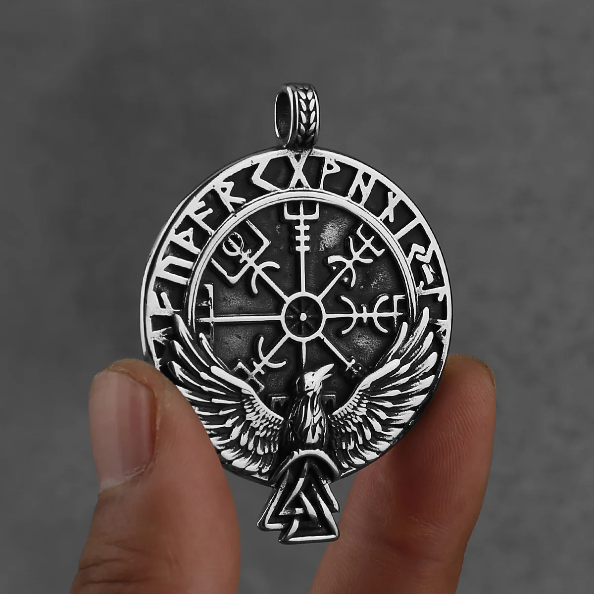 YQ 316L Edelstahl Viking Rune Crow Anhänger Kette Halskette Für Männer Schmuck Zubehör – Detail 4