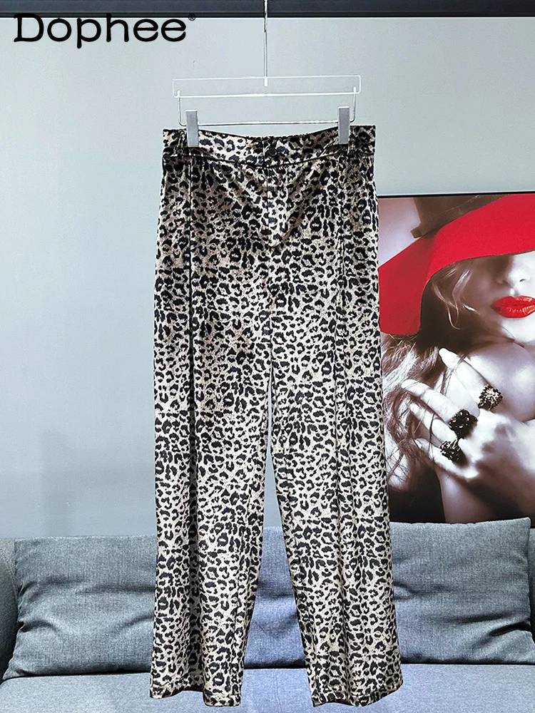 Men's 2024 Autumn New Fashion Trendy High-end Leopard Print Wide-leg Pants Male Temperament Versatile Popular Chic Casual Pants