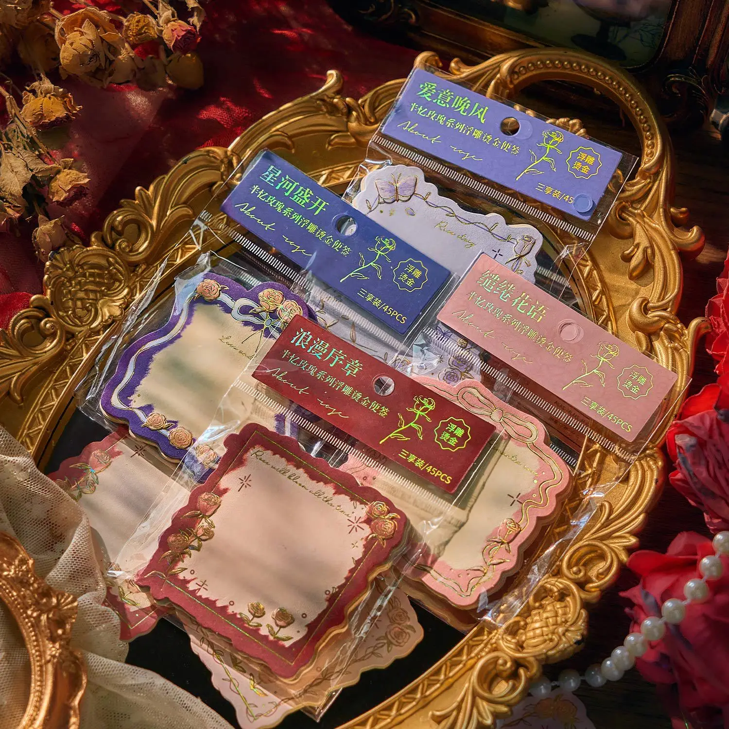 Buku Catatan Tri-Pack Retro 15 Lembar dengan Embos dan Foil Emas, Kertas Lepas untuk Mencatat & Mengirim Pesan