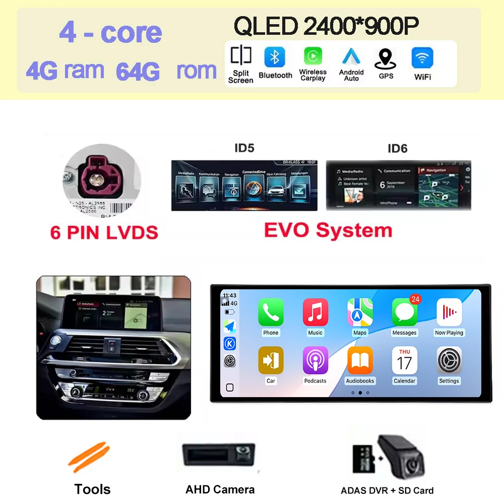 Android 15 Auto QLED Scherm 4G + Wifi Voor BMW X3 G01 X4 G02 2018 - 2022 EVO Systeem autoradio Multimedia Carplay DSP Stereo BT SWC