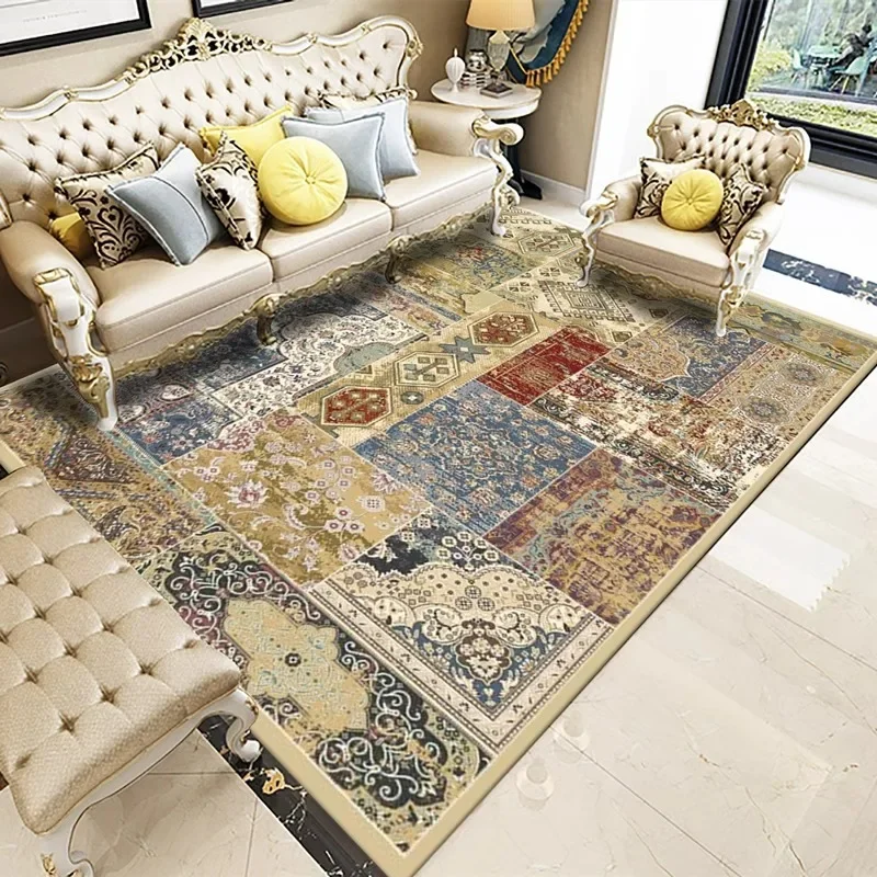 

Ethnic Style Retro Carpet for Living Room American High-end Luxury Bedroom Decoration Rug Non-slip Lounge Coffee Table Mats