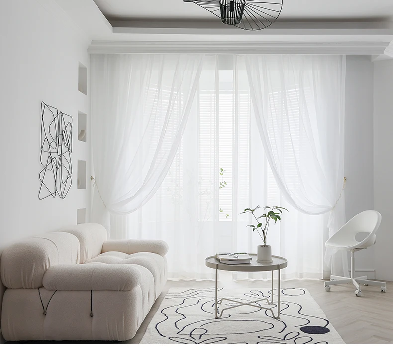 Transparente Vorhänge aus weißem Tüll für Wohnzimmer, Esszimmer, Schlafzimmer, Garn, transparent, Voile, Tür, Sichtschutz, Fenster, Blind – Detail 1
