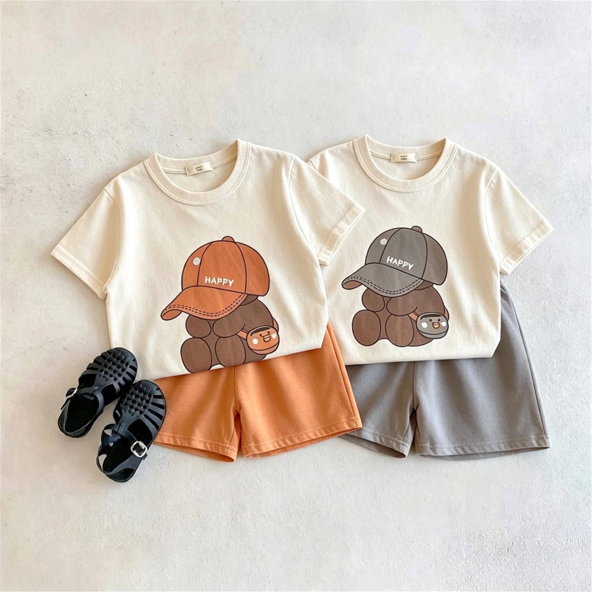 T-shirt + Shorts Two Piece Set For Kids Clothing Summer Thin Loose Casual Boys Tracksuits Simple Fashion Children's Tshirts Suit