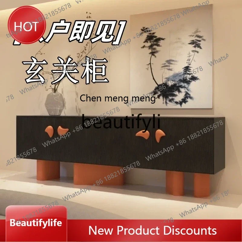cn8350 ss Lacquer Sideboard Cabinet Solid Wood Entryway Cabinet Modern Minimalist Living Room Storage Wall-Mounted Decorative Te