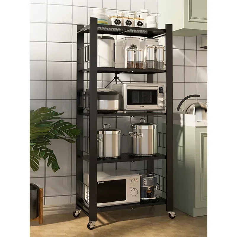 Storage Rack Installation-Free Metal Kitchen Floor Multi-Layer Microwave Oven Balcony Household Foldable Punch-Free