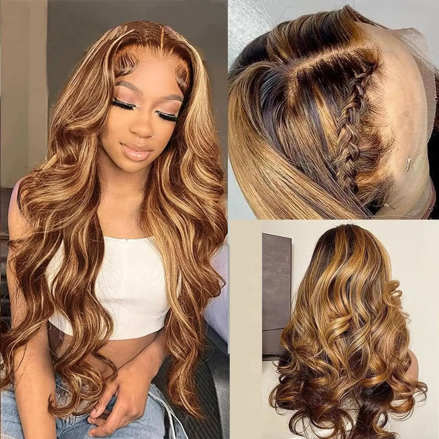 Body Wave Highlight 4/27 13x6 HD Transparent Lace Frontal Human Hair Wigs Colored Water Wave 13x4 Lace Front Wig For Women