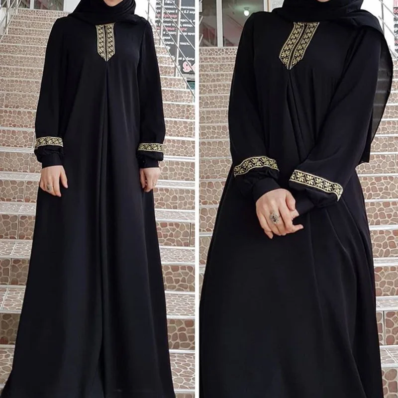 New Women\'s Fashion Muslim Dress Vintage Islamic Loose Clothing Elegant Dubai Turkish Long Sleeve Party Dresses