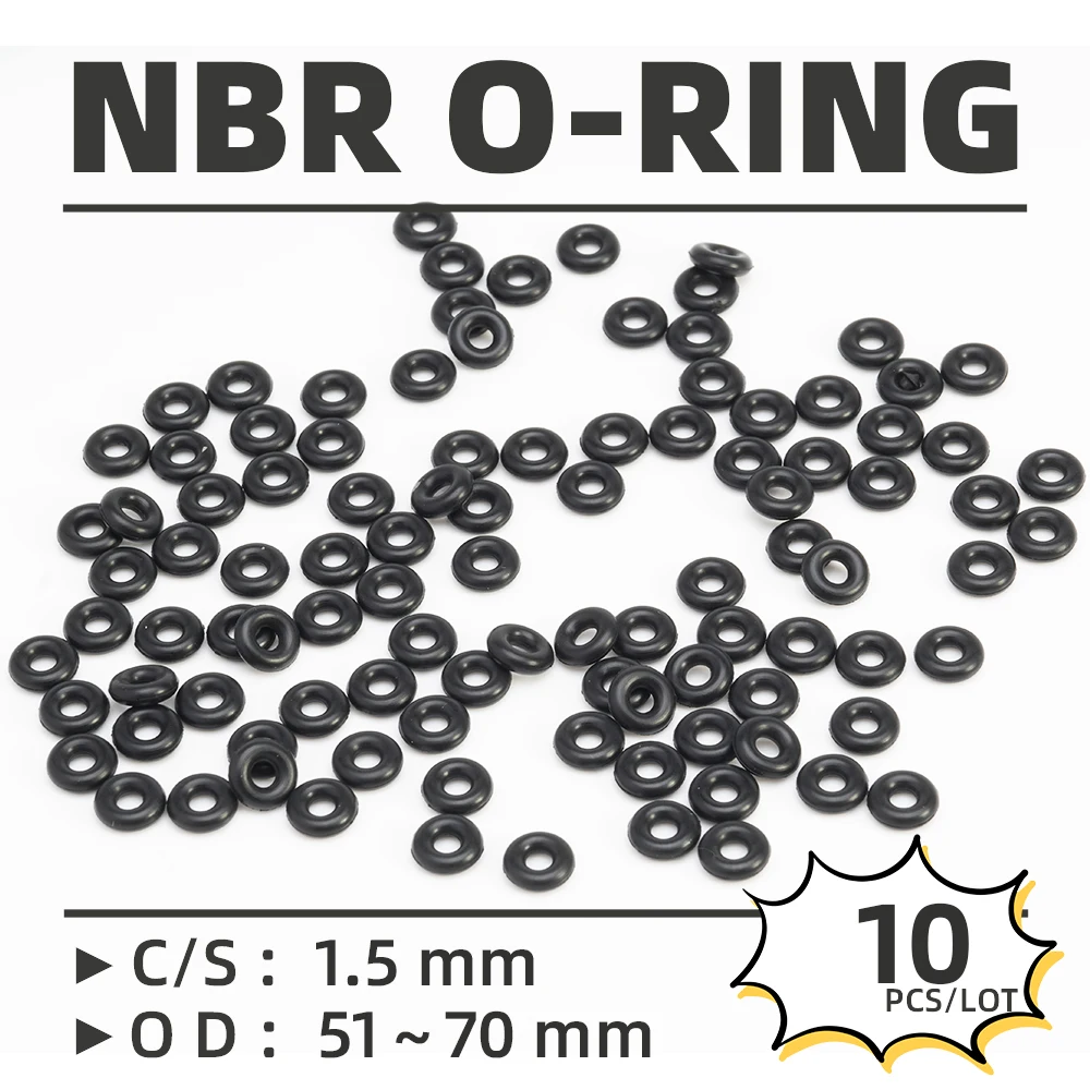 10PCS/Lot Rubber Black NBR CS 1.5mm OD 51/52/53/54/55/56/57/58/59/60/61/62/63/64/65/66/mm O Ring Gasket Oil Resistant Waterproof