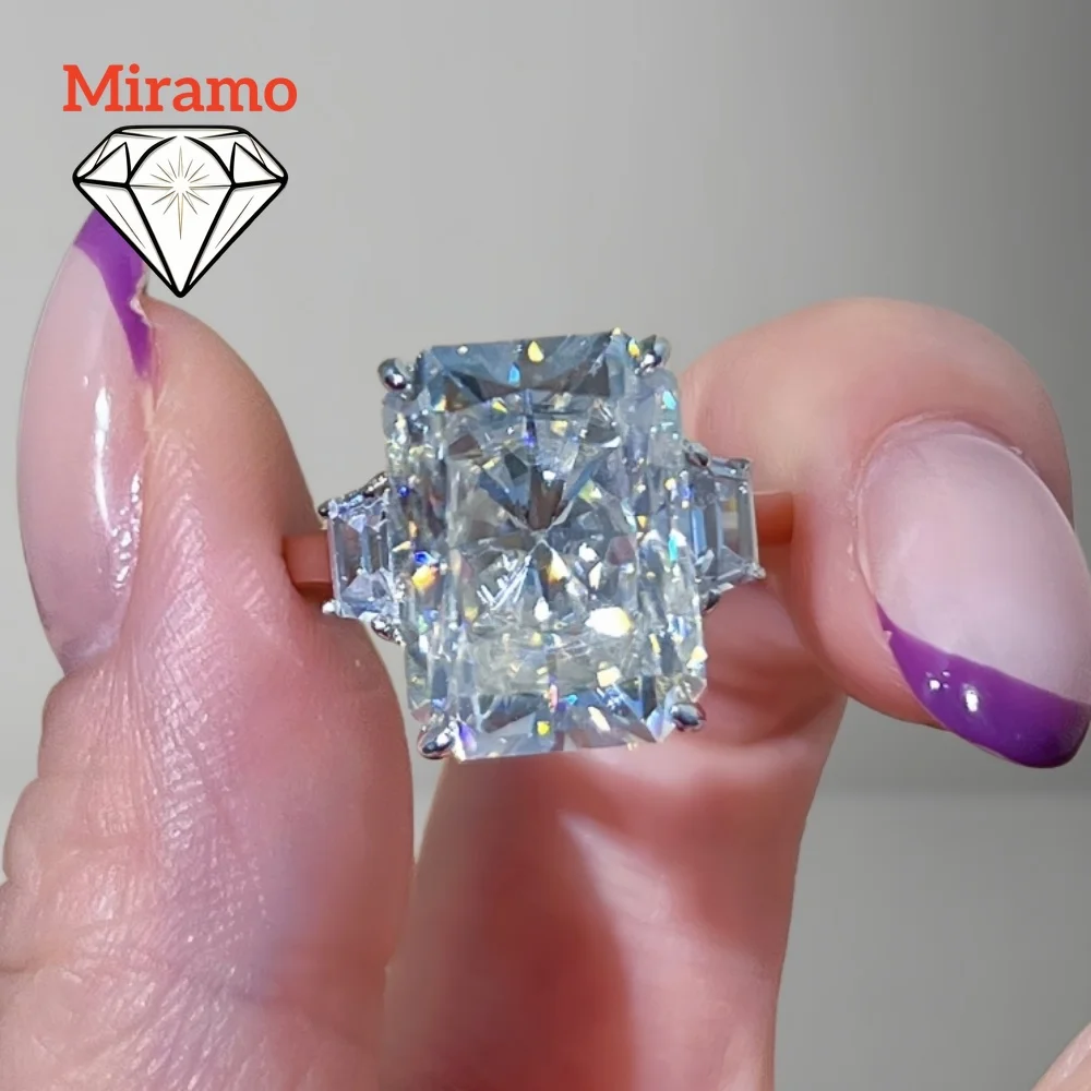 10CT Radiant/Emerald Cut Moissanite Engagement Ring Three Stone Diamond Wedding Ring Women's S925 Sterling Silver Certificate