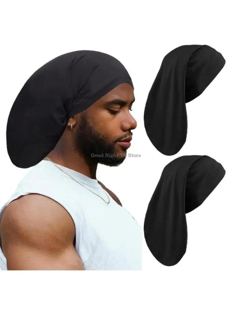 Long Tail Hair Wrap Caps for Men Soft Polyester Head Wrap Quick Drying Towel Turban Hat for Dreadlocks Various Hairstyles