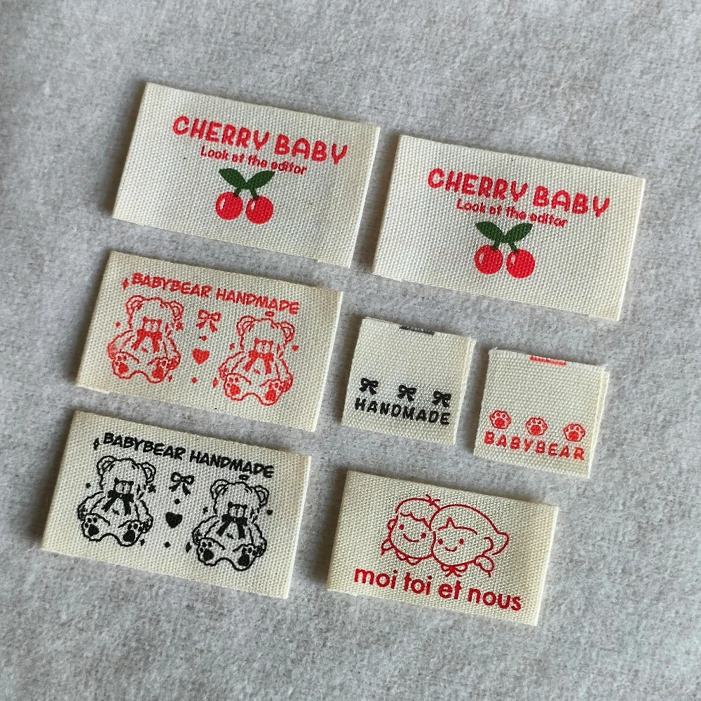 Ready Stock Cotton Folded printed Labels - Handmade Tulip Floral & cherry designs, DIY Sewing Tags for Clothing/Bags