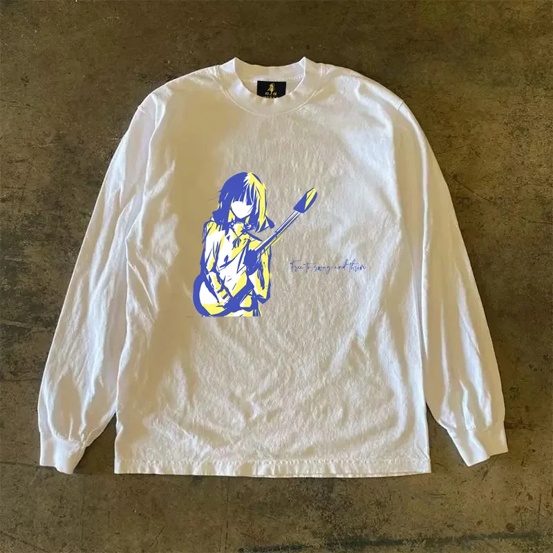 Long Sleeve 310 Pure Cotton Men's T-Shirt Upward Hero Non-Light American Style Couple's T-Shirt Youth Loose Fit Printed Tee
