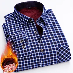 Men's long-sleeved shirt plus fleece thickening business casual autumn and winter plaid comfortable trend everything soft top