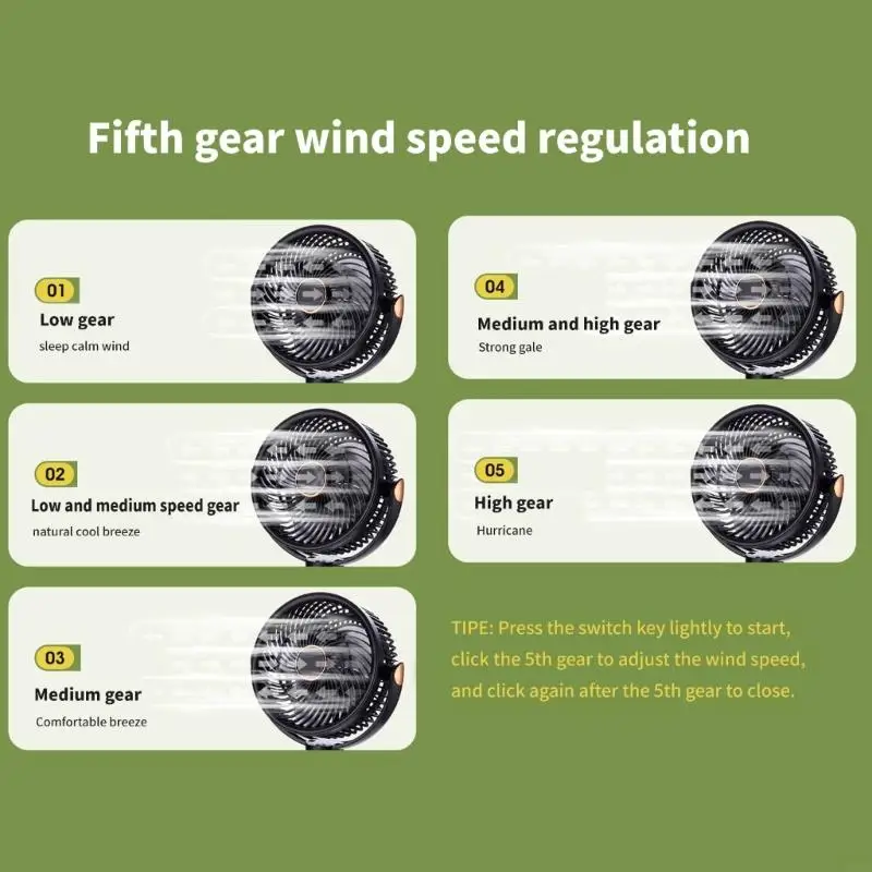 Ventilateur clip miniature M6CB Portable USB Charges à 5 vitesses d'espace réglage Sauvegarde du support Fan