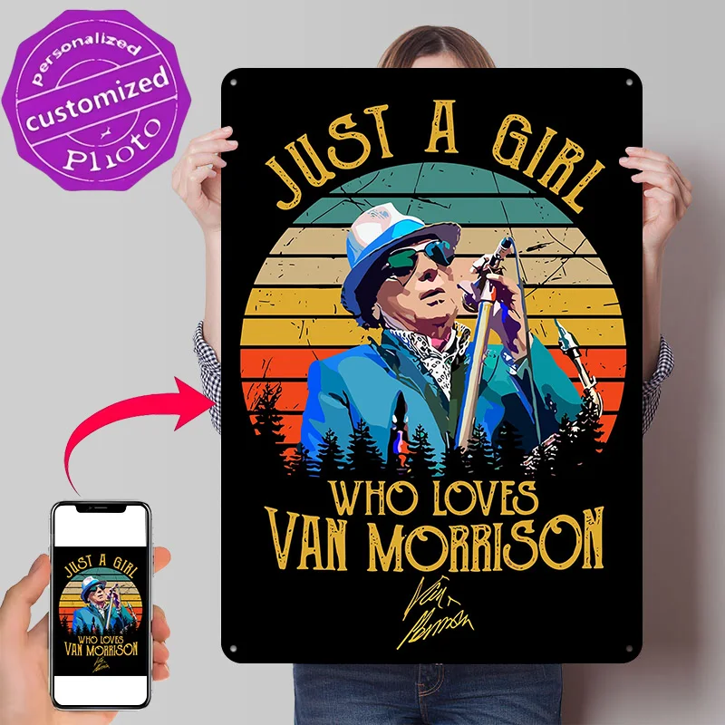 Van Morrison Fan T-Shirt 3D Texture Metal Poster Customized Wall Art Tin Sign Gift for Mancave Living Room Interior Decoration
