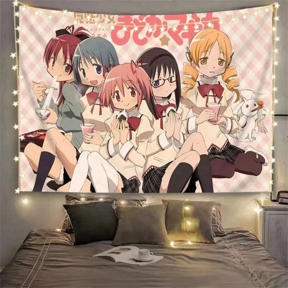 1pc Puella Magi MadokaS Magica Anime Tapestry Polyester 2D Print,For University Dormitories, Bedrooms, Living Rooms