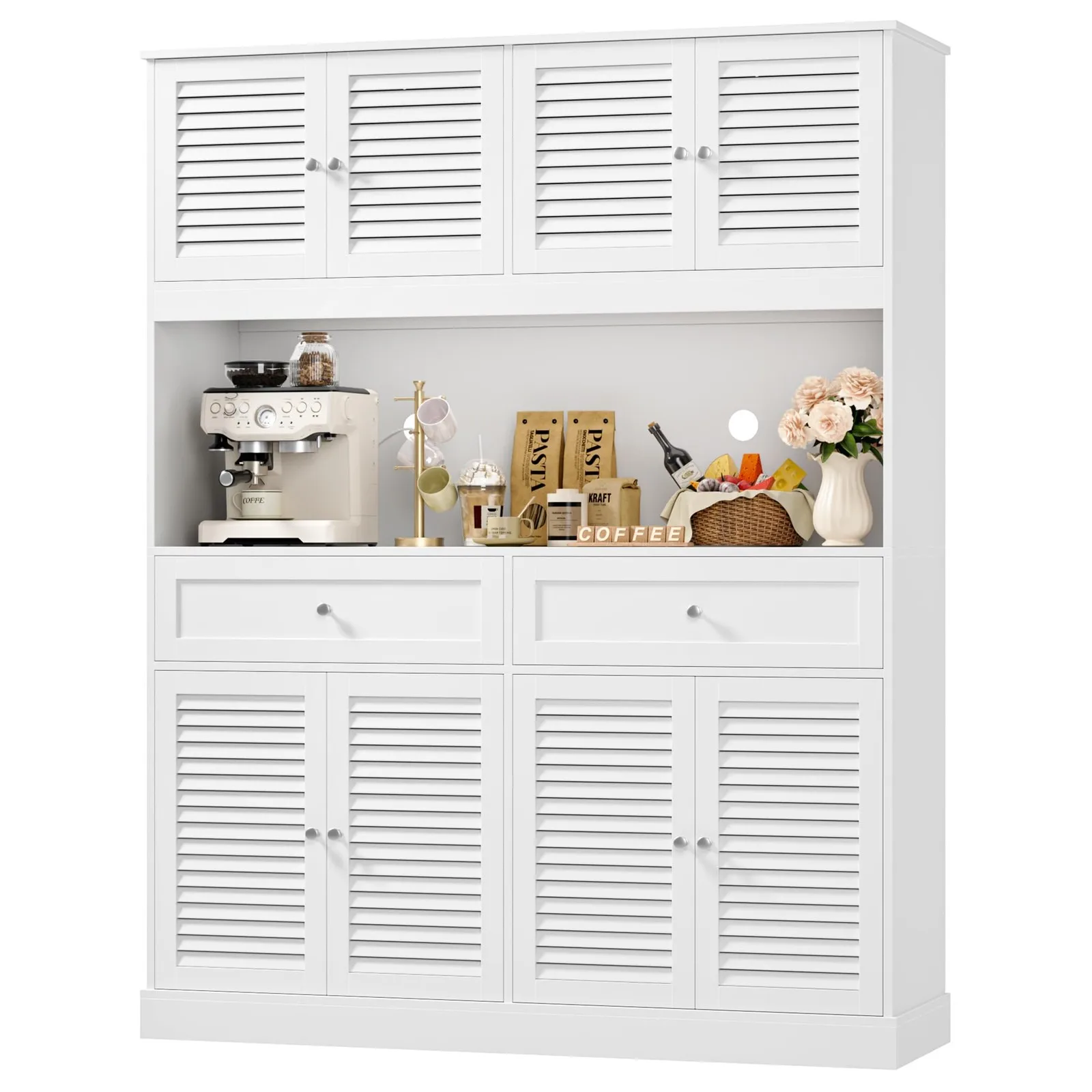 

71" Hx55''W Large Kitchen Hutch Storage Cabinet, Farmhouse Coffee Bar Hutch