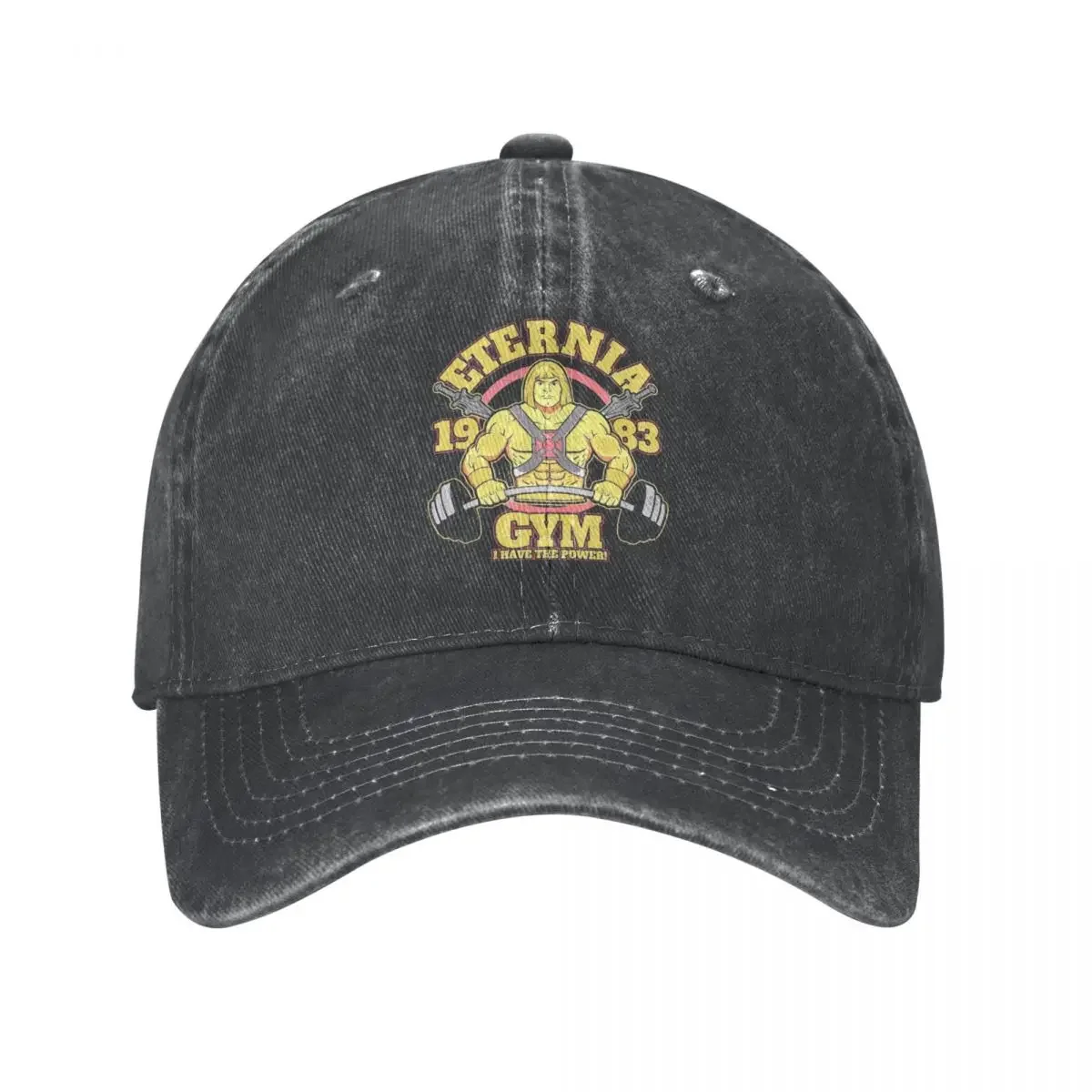 

Funny He-Man Eternia Gym Trucker Hats Vintage Distressed Denim Washed Masters of the Universe Casquette Hat For Unisex Style