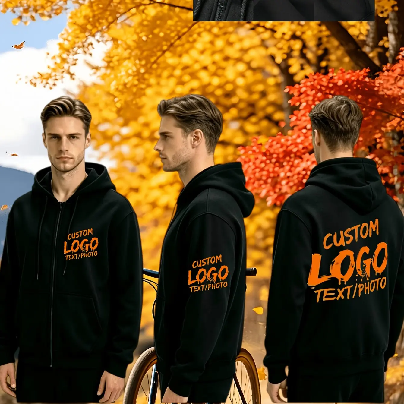 Men's Custom Zip-Up Fleece Hoodie Long-Sleeve Sports Casual Wear Comfortable Printed Logo Photo Design Sweatshirt