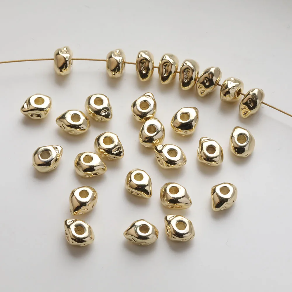 10PCS Dainty Irregular Beads Brass Spacers Bead for Jewelry Making Bracelet Necklace Supplies DIY 14k Gold Plated Accessories view 4