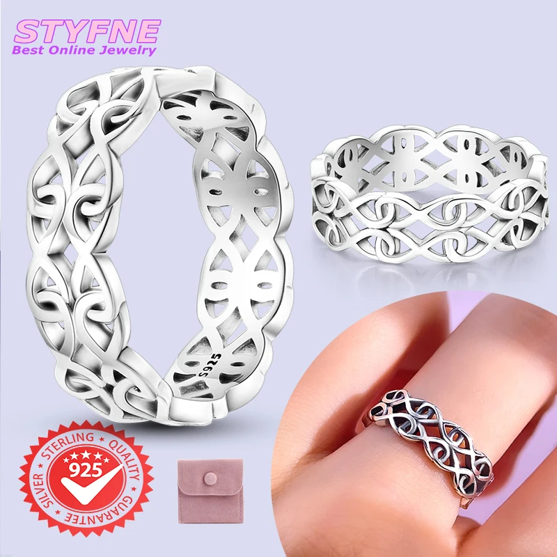 Women 925 Sterling Silver Celtic Knot Eternity Wedding Engagement Band Ring Jewelry Birthday Fashion Gifts for Mother Wife Girls