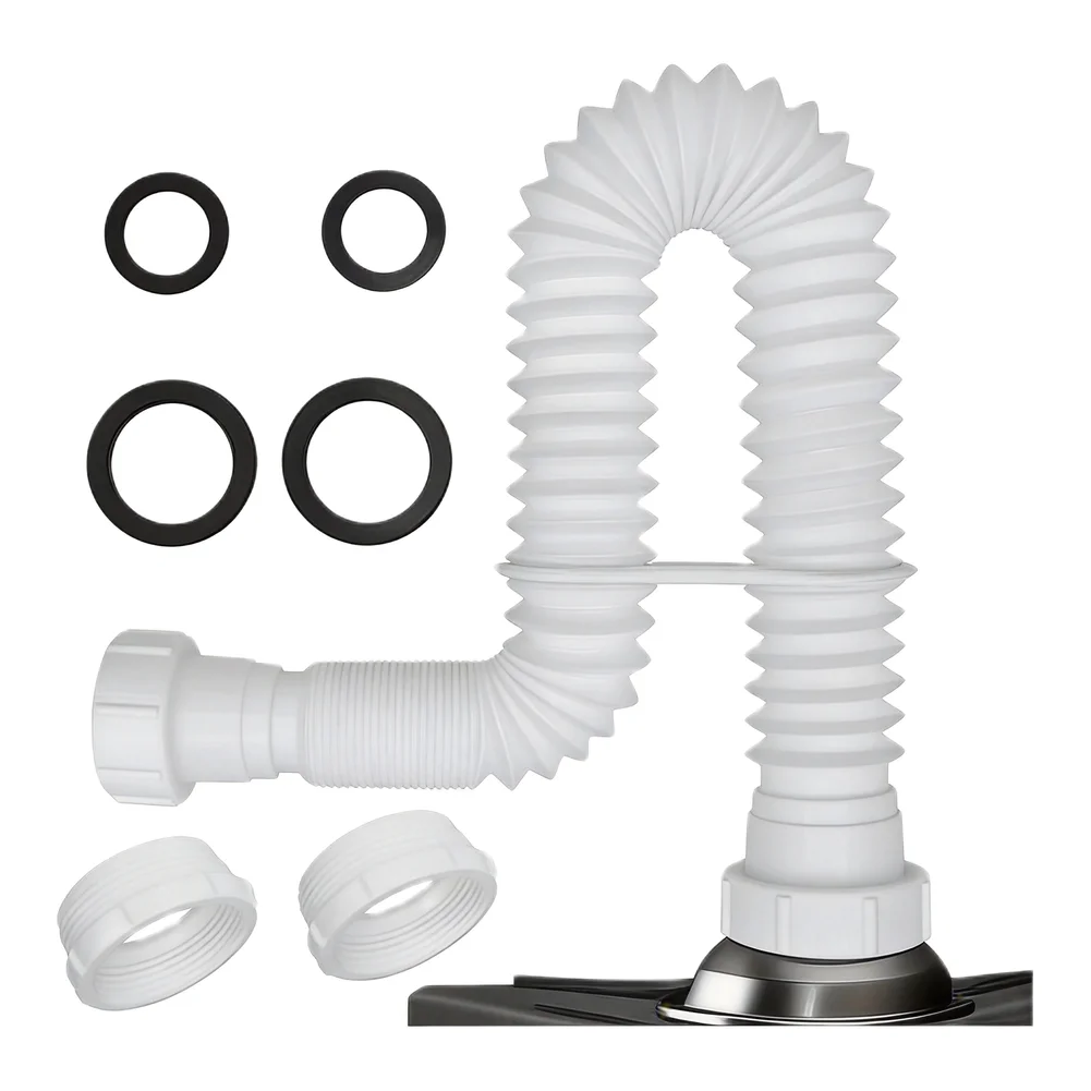 Complete Sink Drain Kit Flexible Drain Pipe Flexible Drainage P-trap System Plastic Construction S-type Snap Mechanism