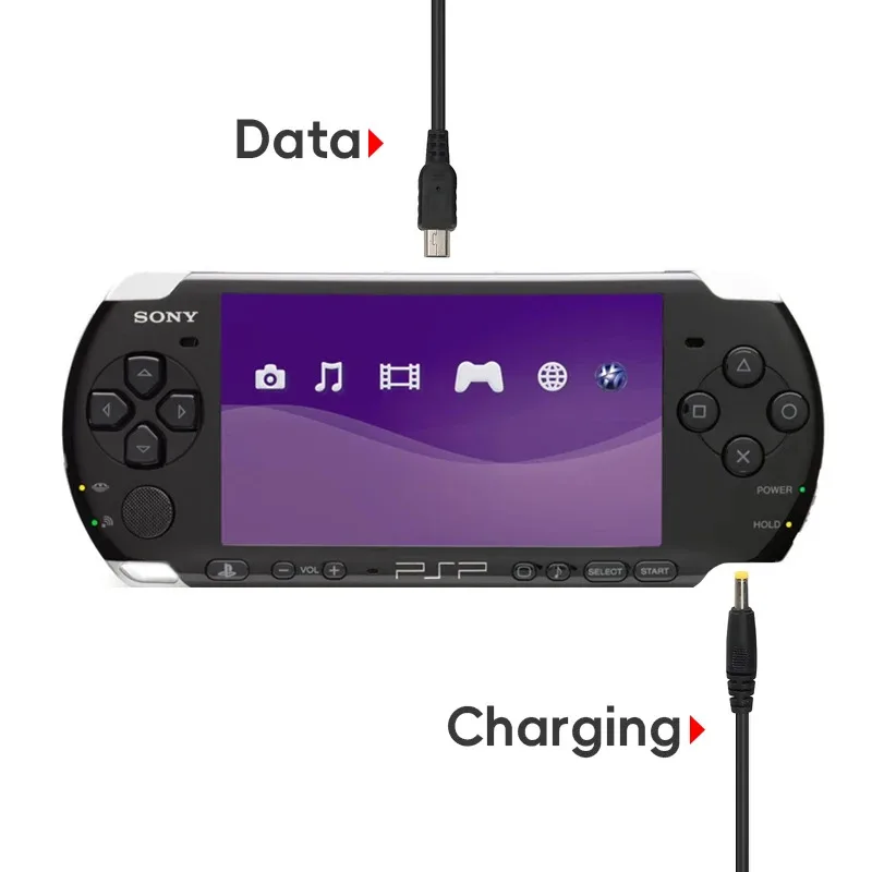 Carregador USB 2 em 1 para console de jogos PSP 1000 2000 3000 Cabo de dados USB + cabo carregador acessório de jogo