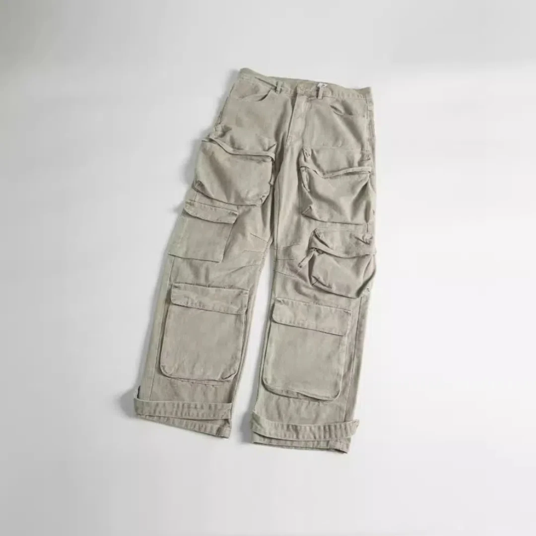 High Street Men's Cargo Pants Women Casual Loose Wide Leg Pants Multi-pocket Patchwork Trousers