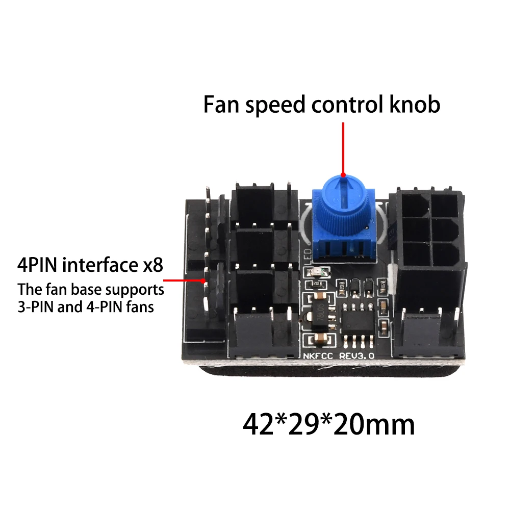 DC 12V 7A Speed Controller 3 Pin 4 Pin Fan Adapter PWM PC Chassis Cooling Fan Hub 8 Way Splitter with 6 Pin Power Port