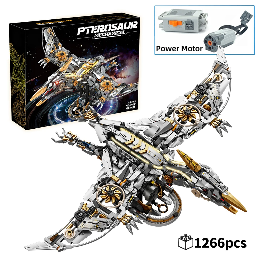 

FUNXINEE Technical Mechanical Pterosaur Jurassic Dinosaur Bricks 1266PCS Gear Rotation Animal Linkage Light STEM 3D Decor Gift