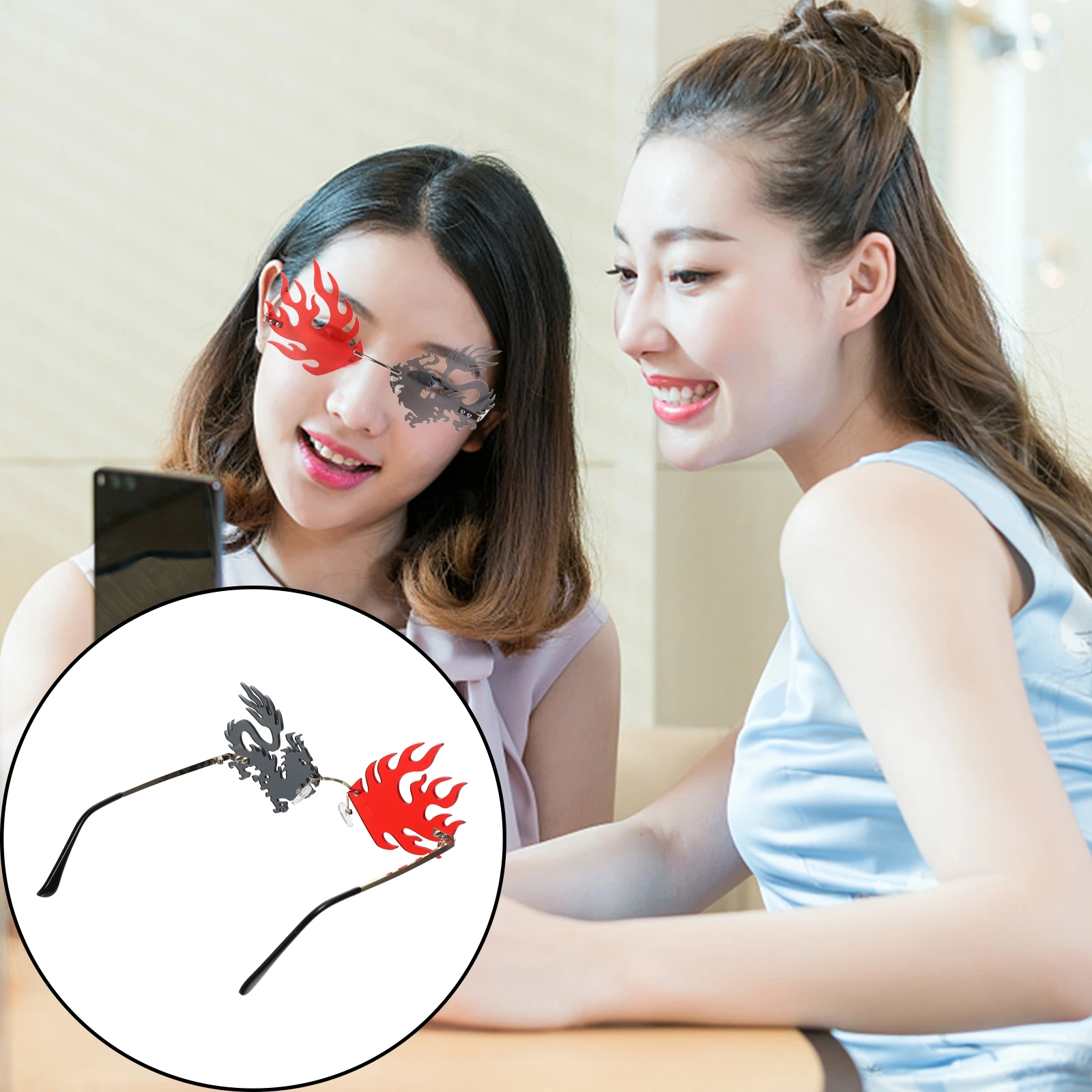 

1Pcs Dragon Rimless Sunglasses Party Supplies Creative Photo Prop Funny Anti-Glare Glasses Party Glasses