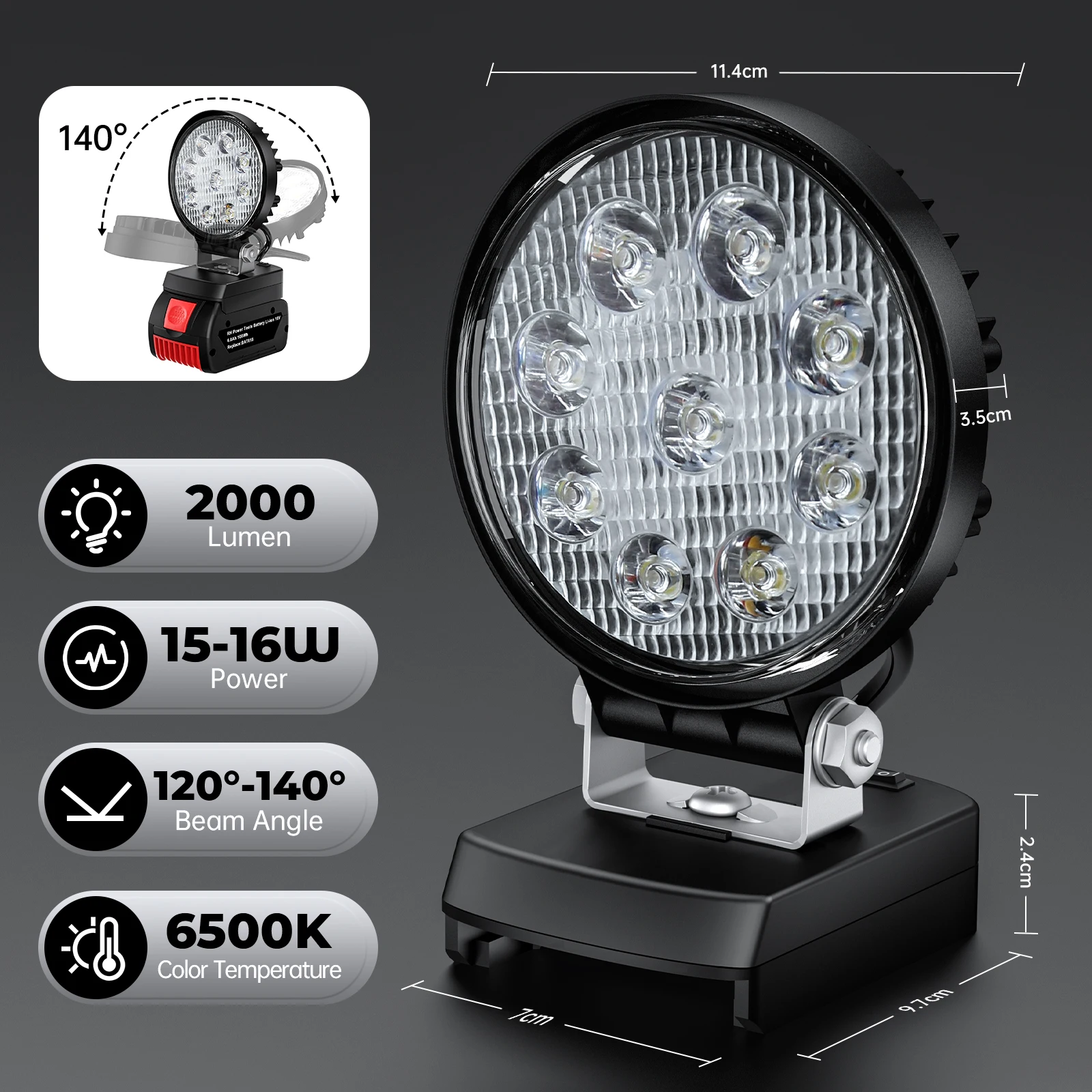 Nananuu 27W LED Work Light Flashlight Searchlight Torch Spotlight Camping Lamp For Bosch BAT618 18V Battery (NO Battery)