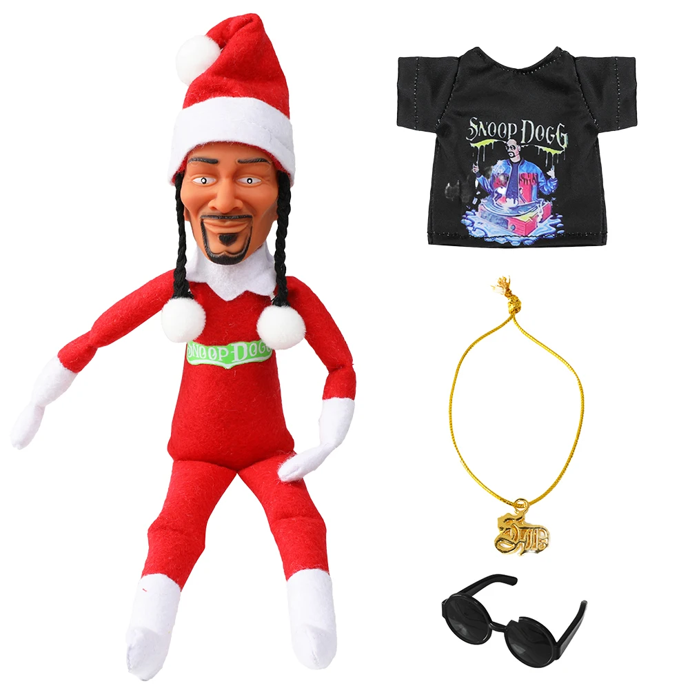 Christmas Elf Doll Snoop Dogg Snoop on a Stoop 12\'\' Plush Toys Shelf Decor Includes Elf Toy Tshirt Sunglasses Necklace Xmas Gift